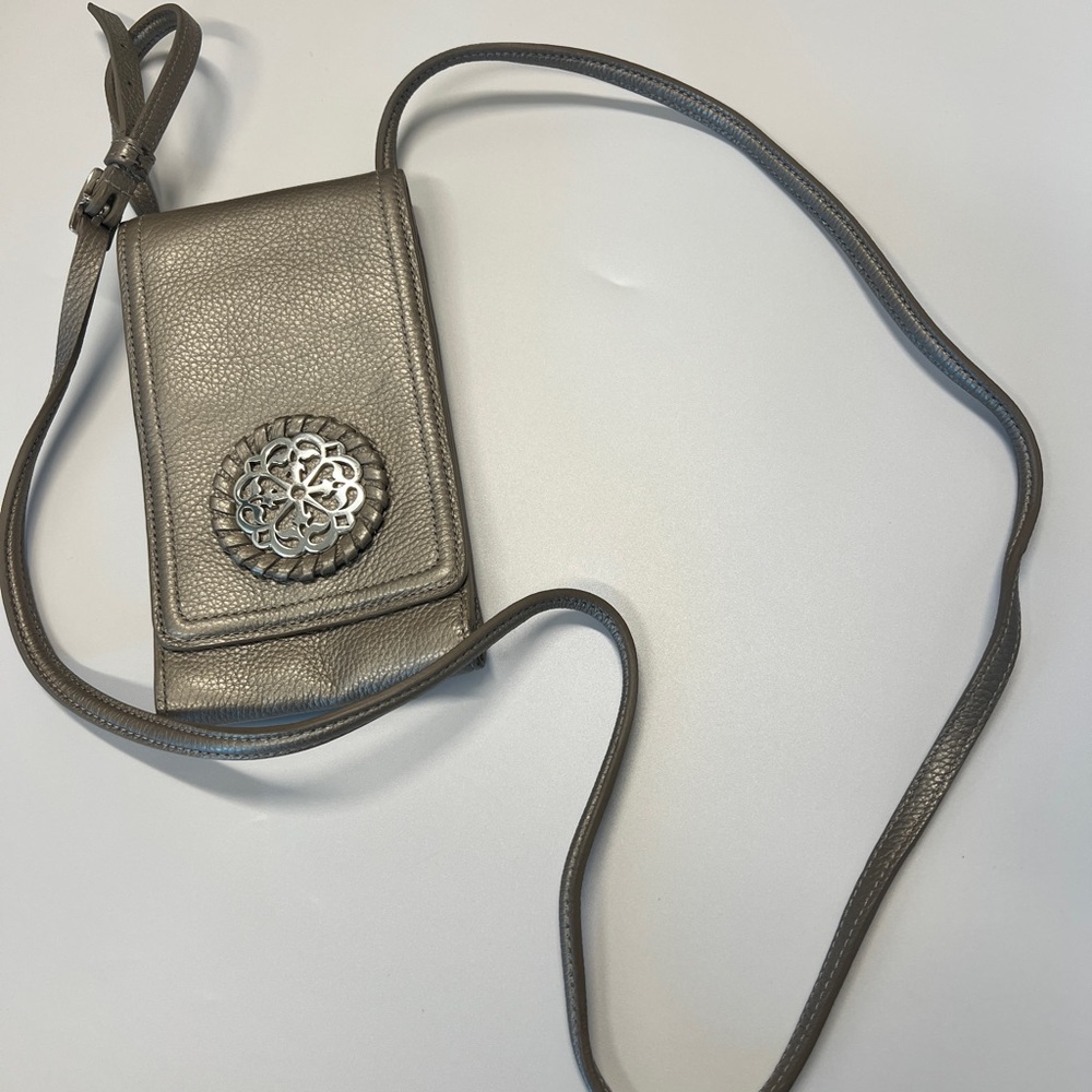 Brighton Silver Crossbody Bag with Intricate Medallion